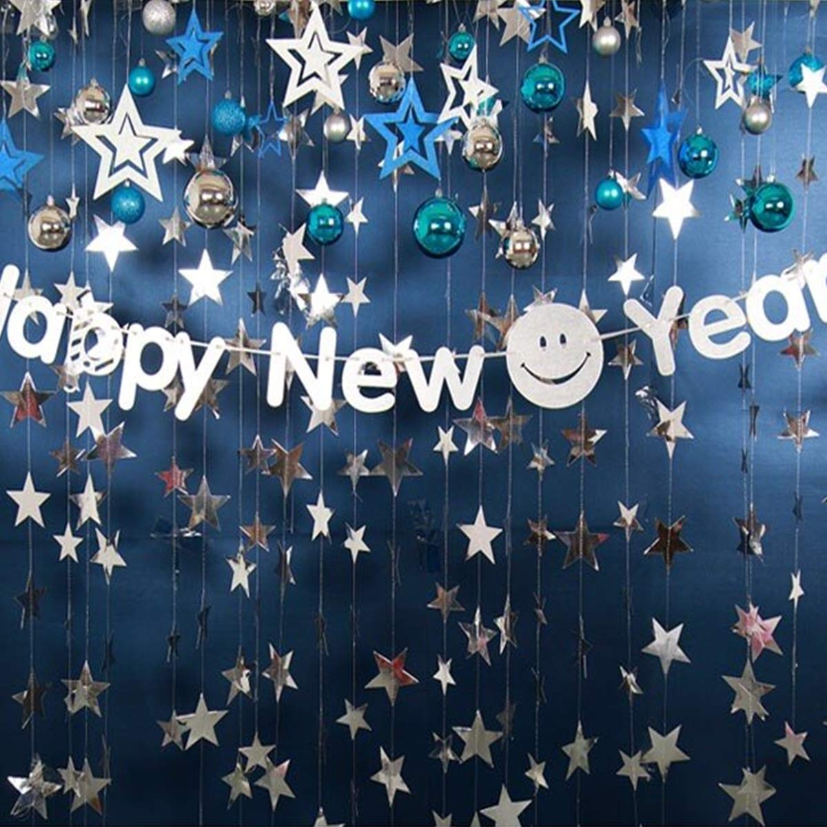 Girlande mit silberfarbenen Sternen – 4,6 m hellsilberne Papiergirlande zum Aufhängen, glitzernde silberfarbene Wimpelkette für Hochzeit, Geburtstag, Urlaub, Weihnachten, Party