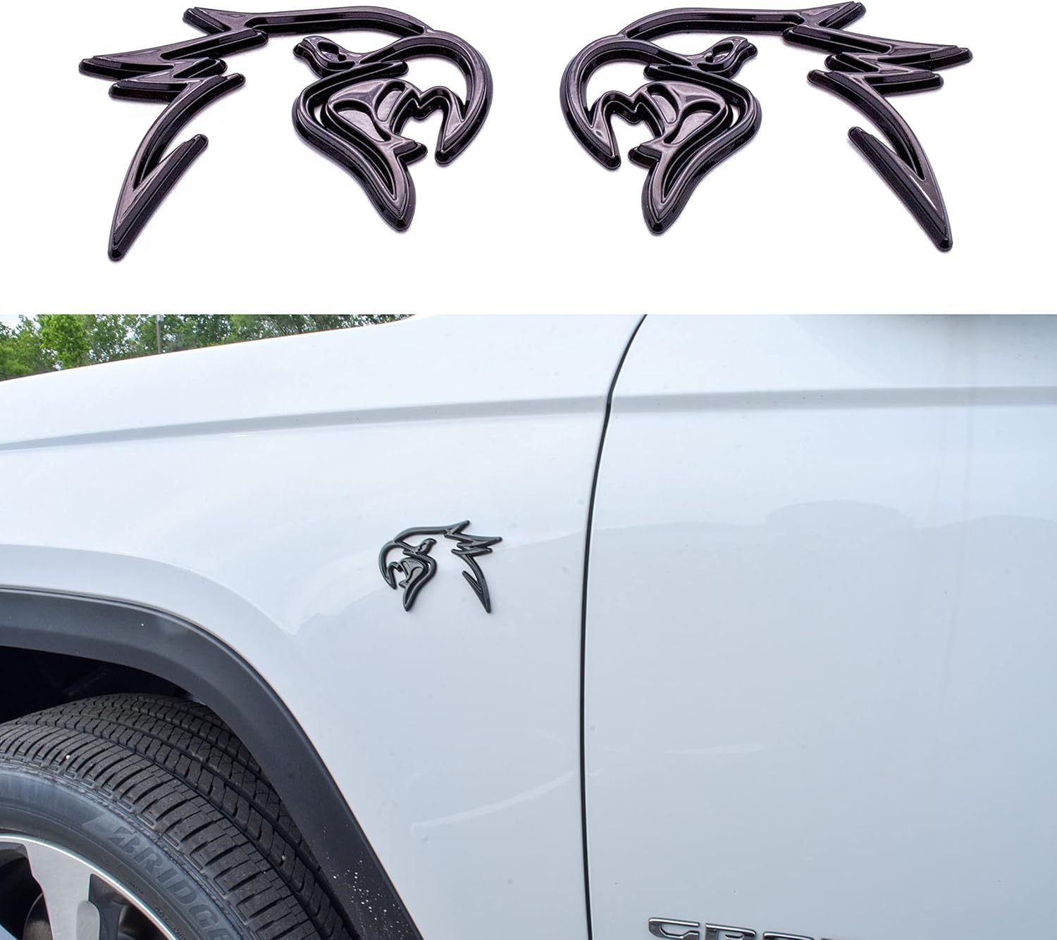 Auto Pro Accessories Custom HELLHAWK Emblem Fits Trackhawk Grand Cherokee Fender Door Badge Hellcat Style Head (Gloss Black)
