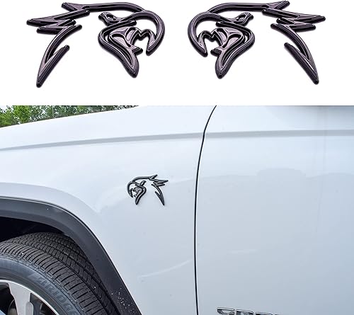 Auto Pro Accessories - Emblema HELLHAWK personalizado para puerta de guardabarros Trackhawk Grand Cherokee - Cabeza estilo Hellcat (negro