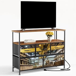 VETEB TV Stand with 5 Fabric Drawers Steel Hook Overhead Crane Industrial Equipment Tower Crane Dresser for Bedroom Wide C...