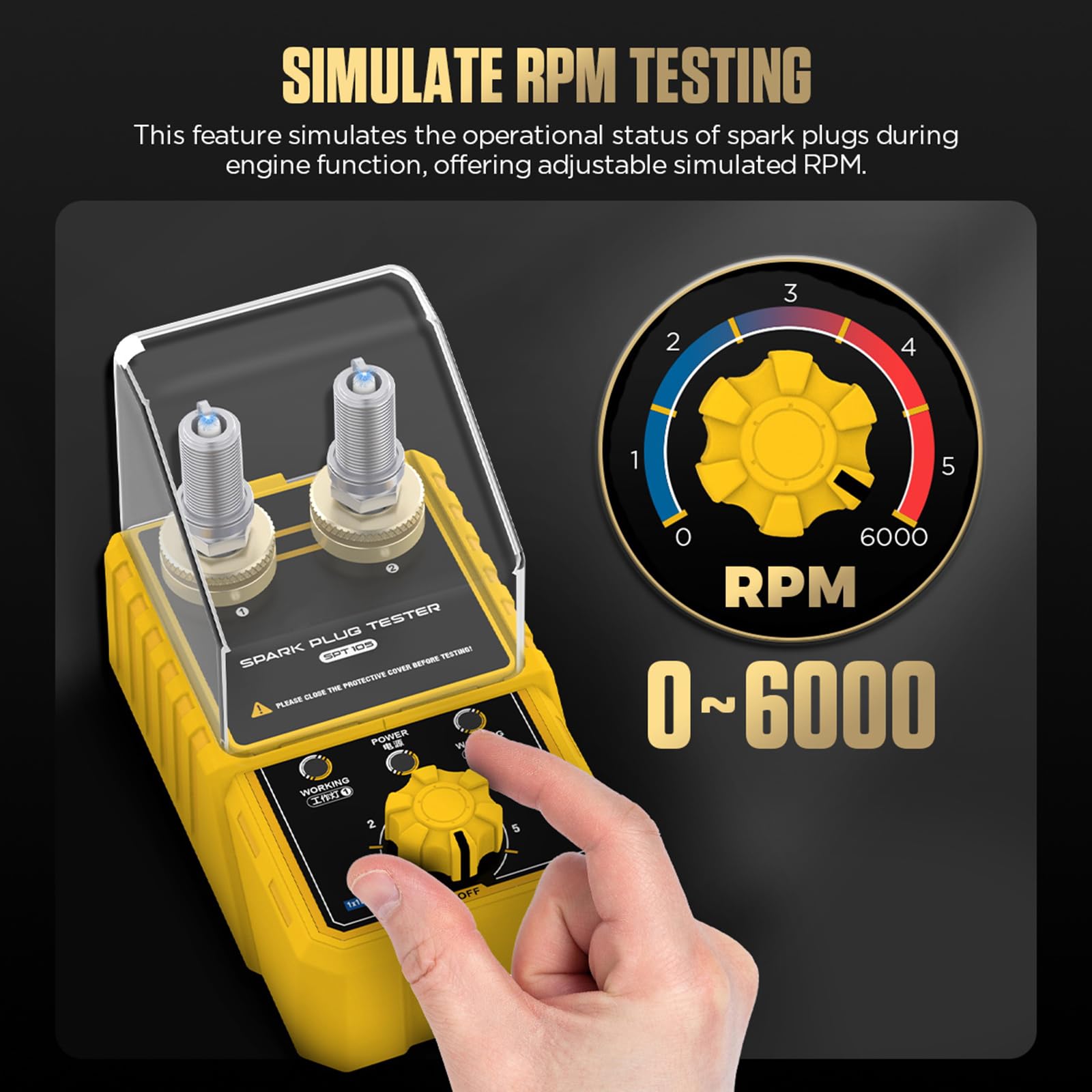 Zündkerzentester mit Dual-Loch, 0-6000 U/min Drehzahlregler, Höhenverstellbar bis 42mm, 12V Prüfgerät für Benziner & Motorrad, transparente Schutzabdeckung, Diagnosegerät für Kfz-Werkstatt und Hobby
