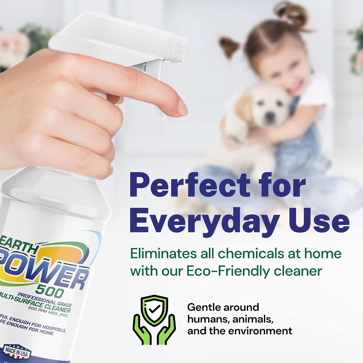 Earth Power Hypochlorous Acid 500 PPM Multipurpose Cleaner – 32 oz | Natural & Non-Toxic – Tile, Refrigerator, Shower, Countertop & Floor Cleaner – Family, Food & Pet Safe Cleaning Supplies