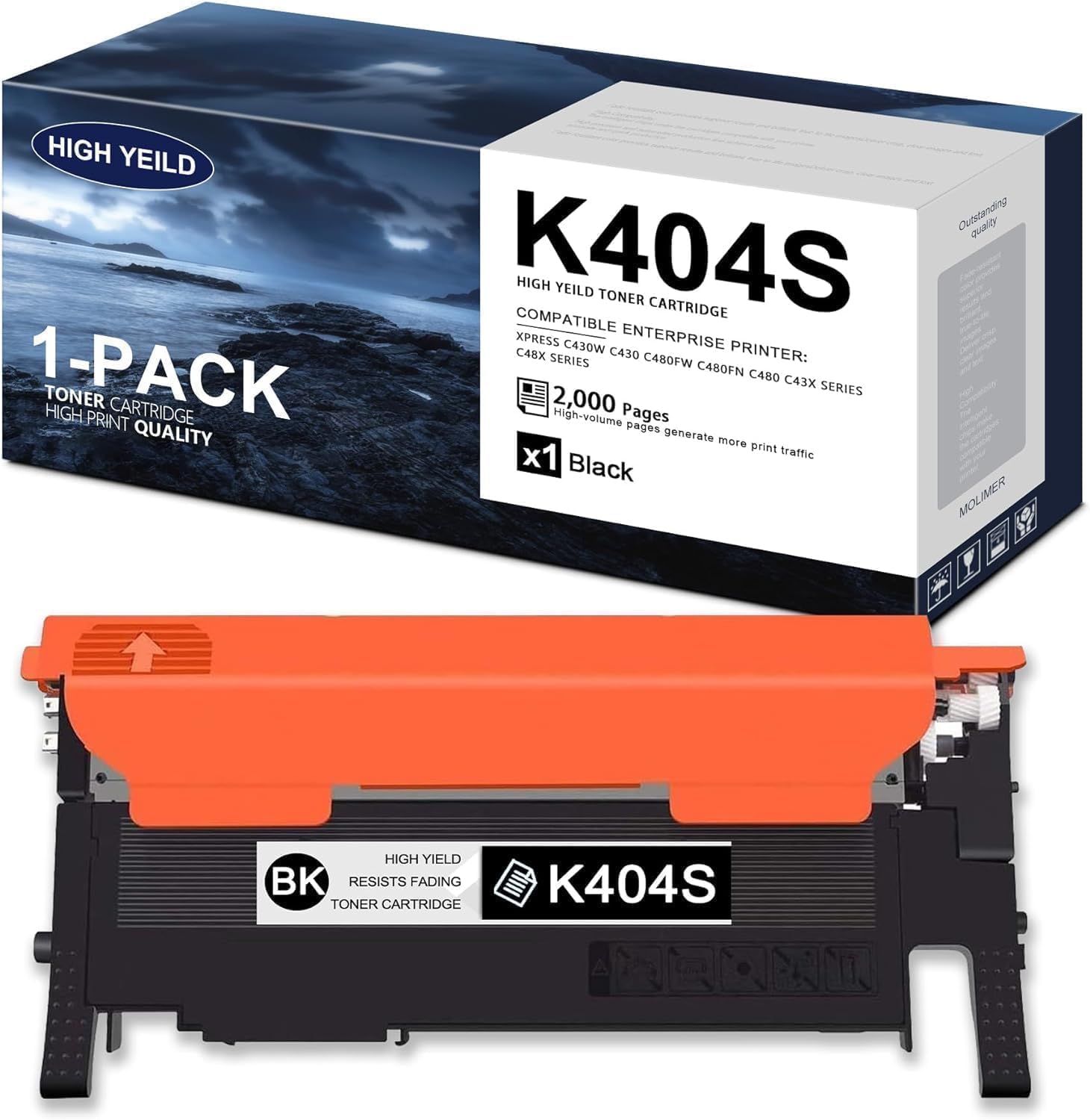 K404S CLT-K404S Black Toner Cartridge Replacement for Samsung CLT-K404S K404S Toner for Xpress C430 C430W C433W C480 C480FN Printer Toner (1-Pack)