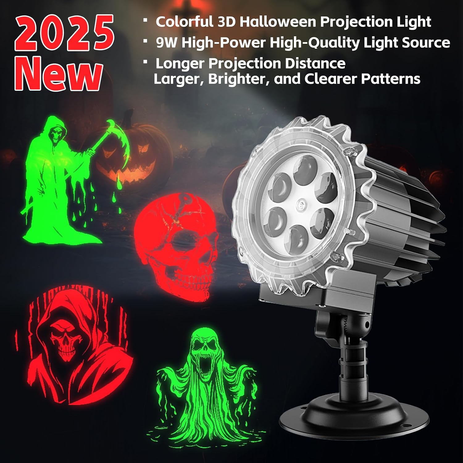 Halloween Projector Lights Outdoor Indoor - 3D Dynamic Red & Green Skull Ghost Skeleton Projector Decorations Lights, Waterproof Halloween Party Light for Window, Garden, Ground, Roof,Halloween Decor