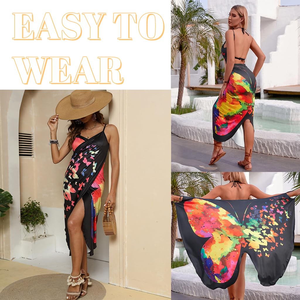 PALAY® Beach Wear Dress for Women Colorful Butterfly Print Beach Dress Lightweight Cover Up Sarongs Bikini Set Fashion Goa Vacation Outfits Swimming Suit for Women - L - Image 7 thumbnail