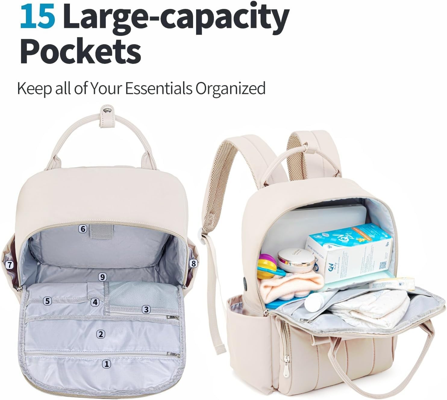 Baby Diaper Bag Backpack with Laptop Compartment 15.6 inch, Baby Essentials Travel Baby Bag Leather Backpack