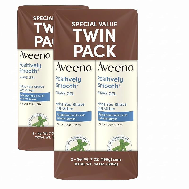 Gel de barbear hidratante Aveeno Positively Smooth com soja, aloe vera e vitamina E — pacote com 2, 198 g cada