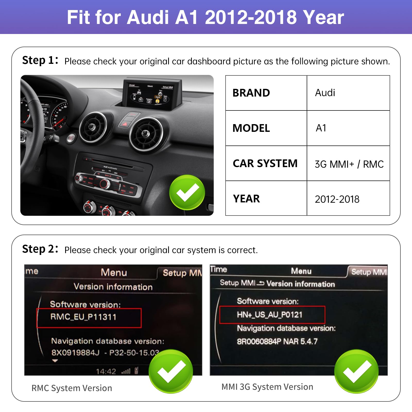 Road Top 12,3 pollici Autoradio Senza Fili CarPlay Touchscreen per Audi A1 2012-2018 anno, auto Radio Stereo Multimedia schermo, Supporto senza fili Android Auto, Navigazione, Mirrorlink