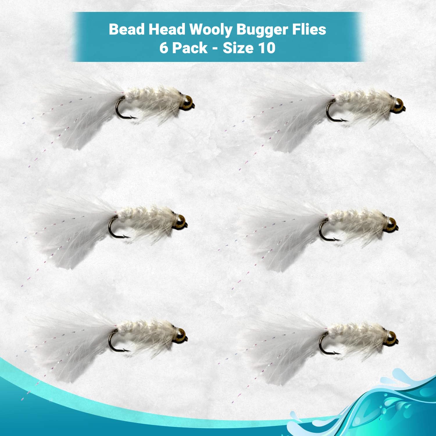 Feeder Creek Fly Fishing Flies | 6pc Woolly Bugger Assortment in 4 Colors, 3 Sizes - Ideal Flies for Fly Fishing | Trout Flies | Bass Flies | Streamer Flies | Wet Flies (Size 10 White - 6 Pack)