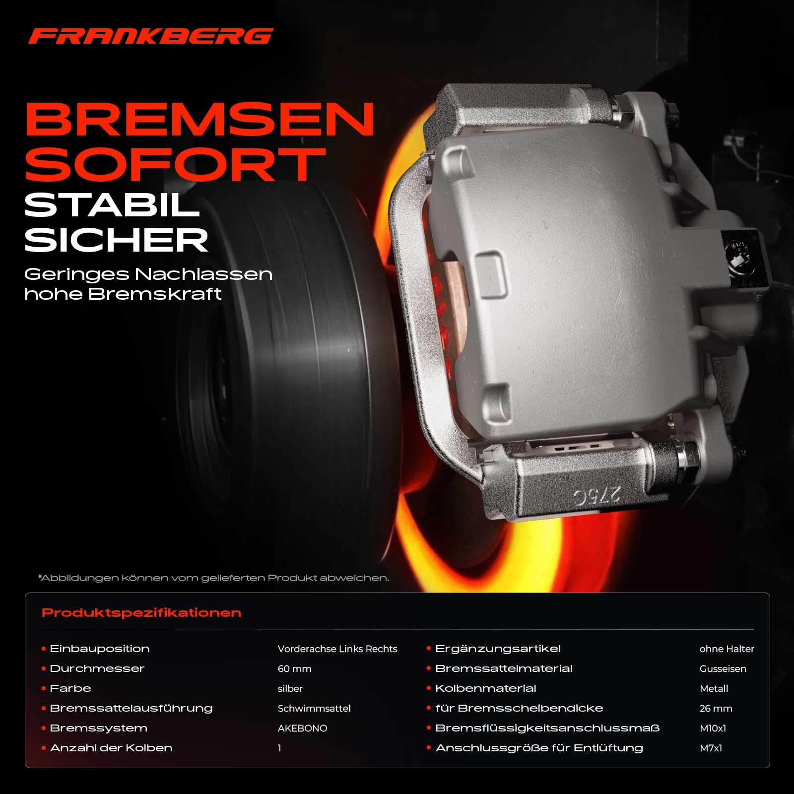 Frankberg 2x Pinza Freno Asse Anteriore Sinistra Compatibile con Qashqai +2 I J10 JJ10 L4 2-2.0L 2007-2013 X-Trail T31 L4 2.0L L4 2.5L 2007-2013 Replace# 344123