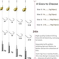 Vista 2 de 10Pcs Drop Shot Ready Rigs Kit with 2 Fishing Wacky Hooks,No Snag Skinny Sinker(1/2oz,3/8oz,1/4oz.1/5oz.), Spinner Blades， Fishing Bass Rig Cylinder