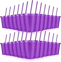 Vista 12 de 24 vasos de plástico con tapas y pajitas, vasos reutilizables con tapas, vasos coloridos de plástico para fiestas de cumpleaños, taza de café