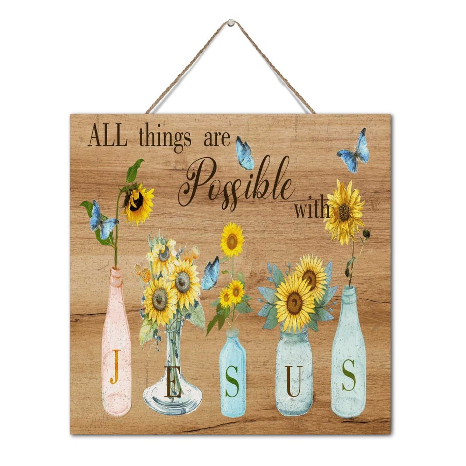 Panneau mural en bois All Things Are Possible decoration rustique salon 30cm