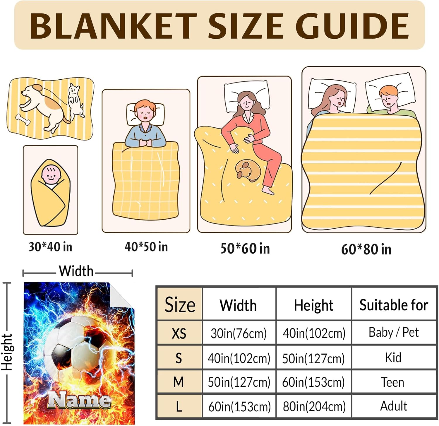 Blankets for Kids Teens Boys 8-12, Custom 60x50 Inches Cozy Plush Lightweight Soccer Theme Throws Gifts Ideas for Soccer Lovers Lightning Decor for Bed Couch