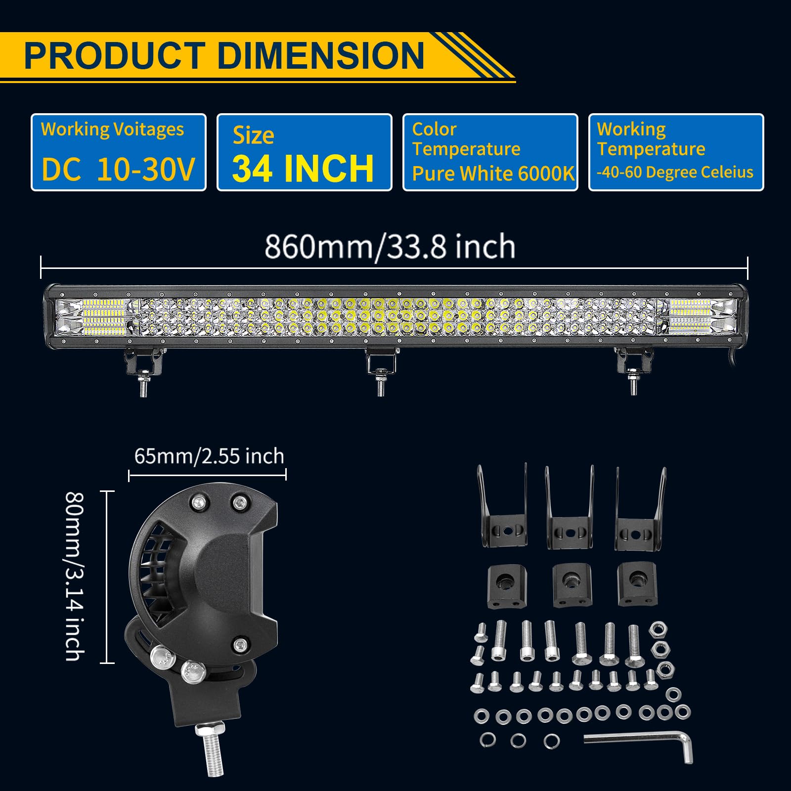 PICAA Barre LED 86 cm 34 Pouces 468W Rampe LED 4x4 avec Faisceau Kit 12V