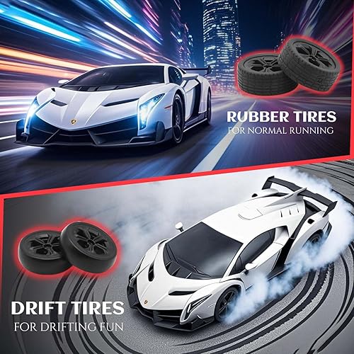 Miniatura 2 de QUN XING Auto a control remoto 124 con licencia oficial Lambo Veneno RC Drift Car con luces LED 2.4GHz 4WD 15KMH batería recargable de alta