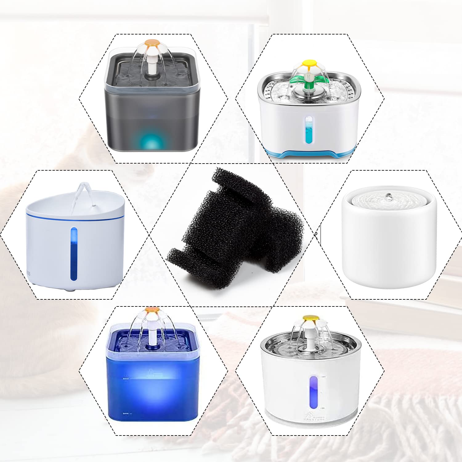 10 Pcs Sponge Filter for 67oz/2L Pet Fountain 81oz/2.4L Stainless Steel Dog Drinking Fountain Replacement,Pet Water Fountain Pre Foam Filters Replacement - image 5