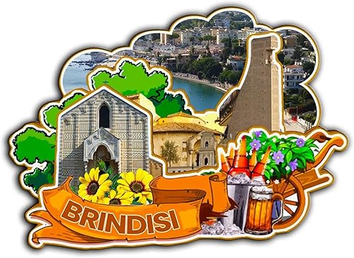 Brindisi Puglia Italia - Imán de madera para nevera, monumentos 3D, recuerdos coleccionables, decoración hecha a mano -2555