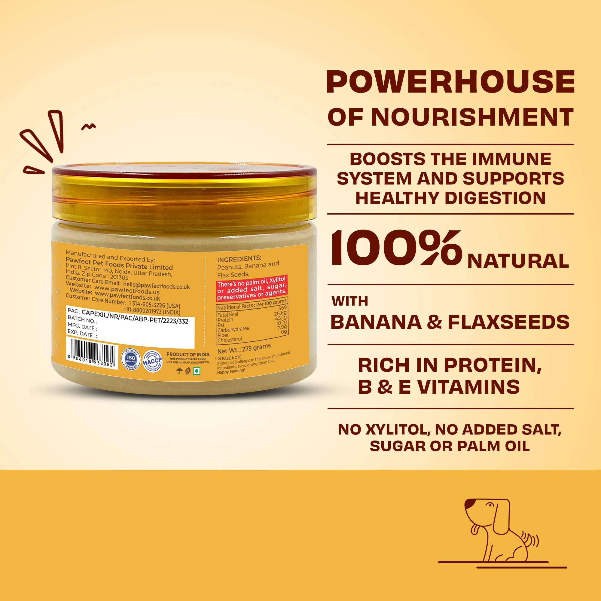 Pawfect Peanut Butter with Banana & Flaxseeds for Dogs & Puppies | 100% ...