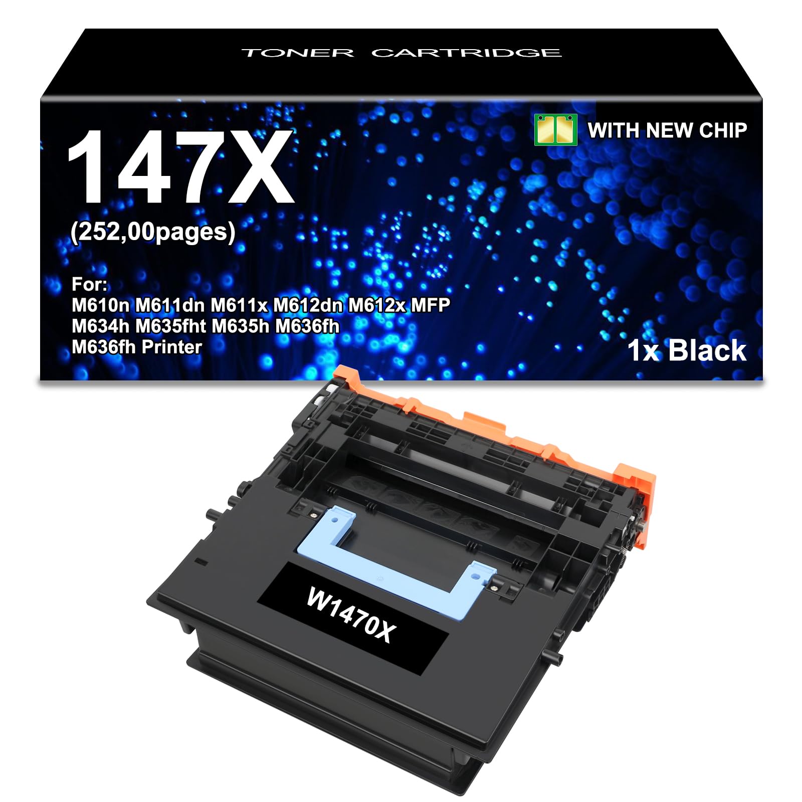 147X Toner Cartridges Black High Yield with Chip Replacement for | 147X W1470X Black Toner Compatible with Laser Jet Enterprise Flow MFP M634h M635z M636z M610dn M611dn M612dn Printer Ink