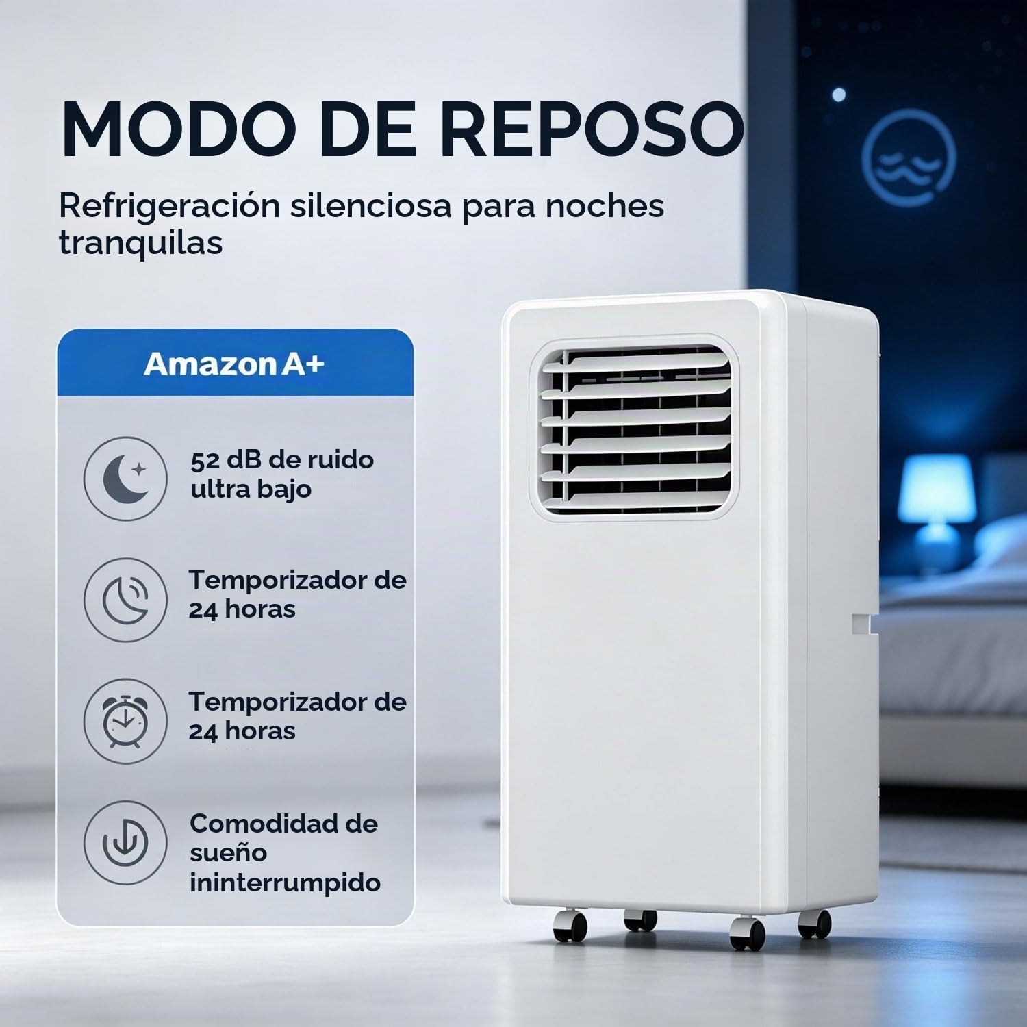 Aire Acondicionado portátil, refrigeración 550in² 18000BTU | Aire acondicionado de pie ultra silencioso; modo de suspensión; ideal para habitaciones infantiles y uso nocturno.