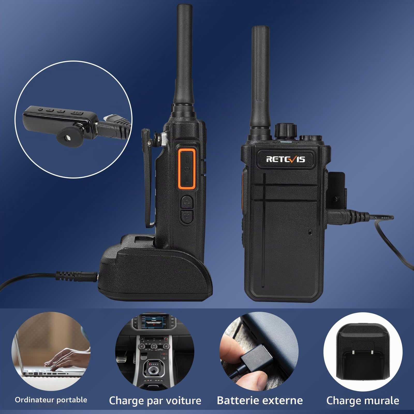 Retevis RB637 Bluetooth Talkies Walkies, PMR446 Radio Bidirectionnelle