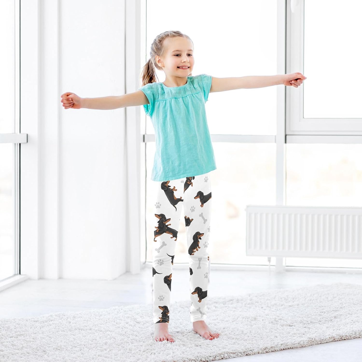 GAIREG Kids Full-Length Leggings Cute Dog White