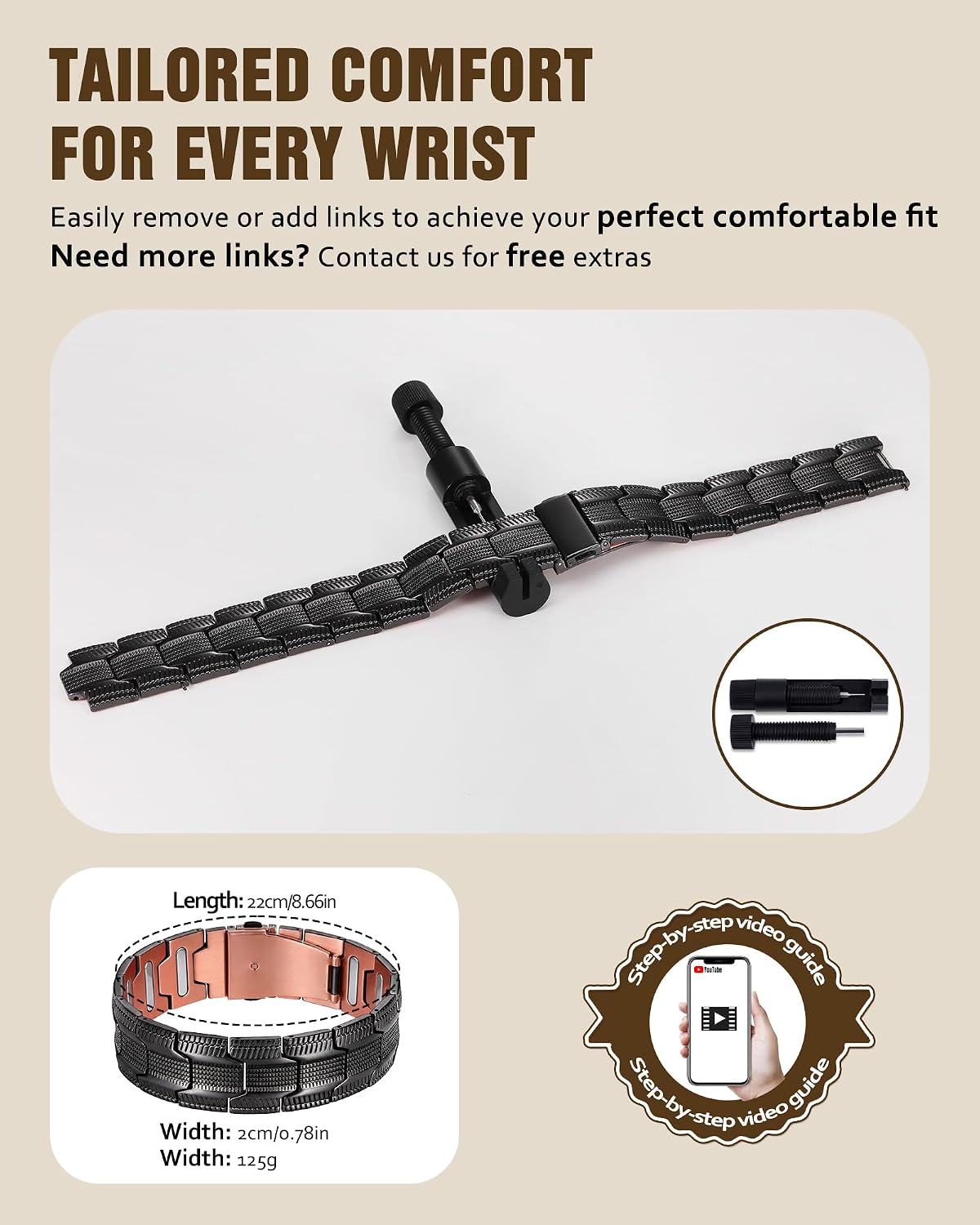 Jecanori 5X Strength Copper Bracelet for Men, Magnetic Copper Bracelets with 5000 Gauss Magnets, Adjustable Mens Copper Bracelet with Premium Fold-Over Clasp