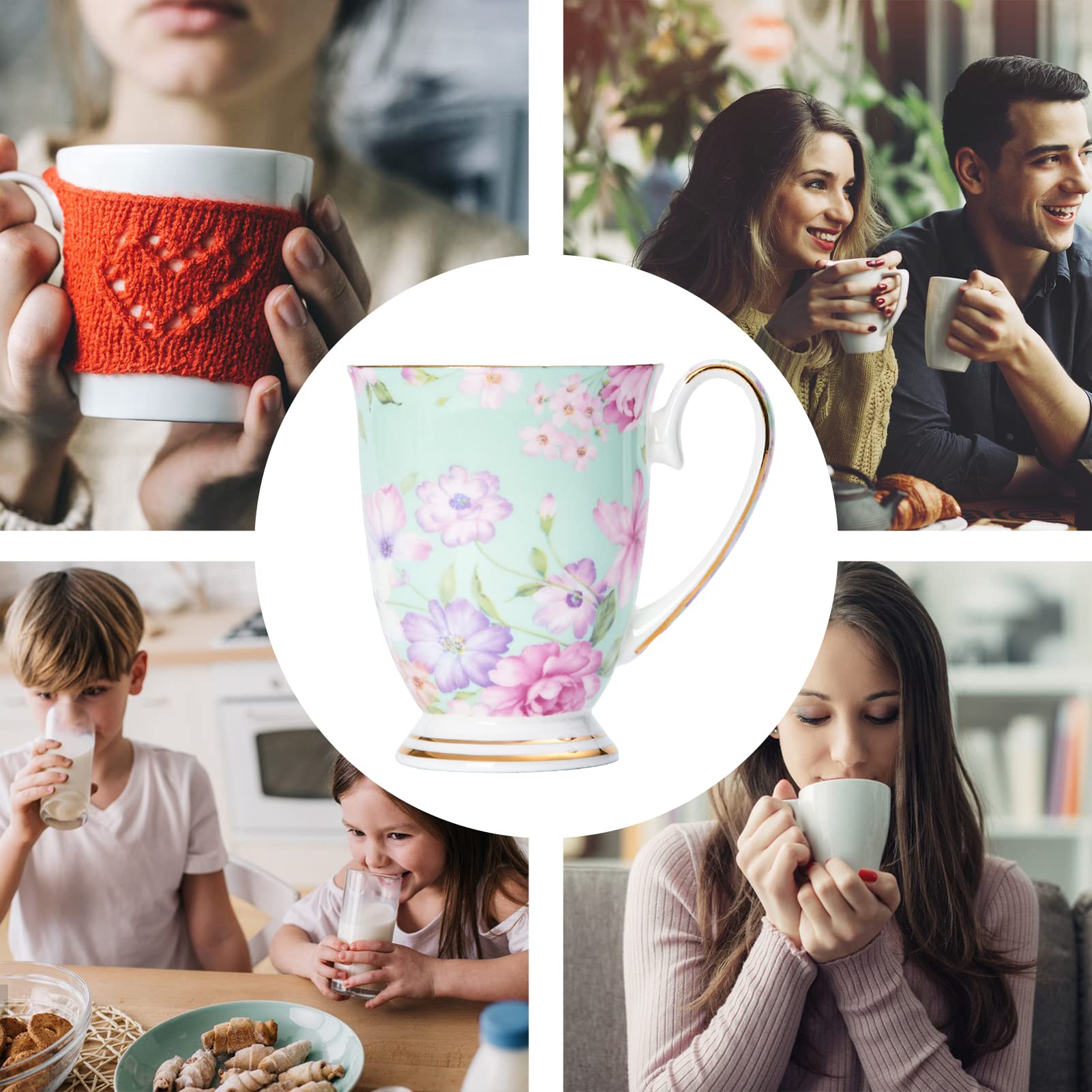 Tazza in porcellana, grande tazza da caffè in ceramica, tazza con manico a forma di fiore, tazza da tè pomeridiano, tazza da cappuccino europea, per casa e ufficio circa 300 ml, regalo per donne