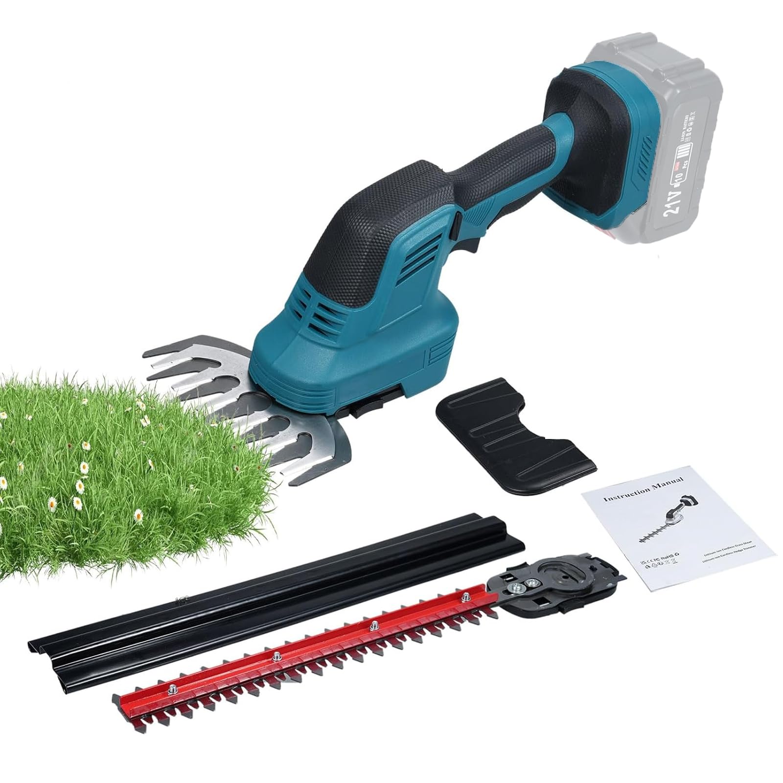 Akku Heckenschere Kompatibel mit Makita 18V Akkus, 2-in-1 Strauchschere mit 15cm Grasschere und 20cm Strauchschere Klingen für Garten und Hecken