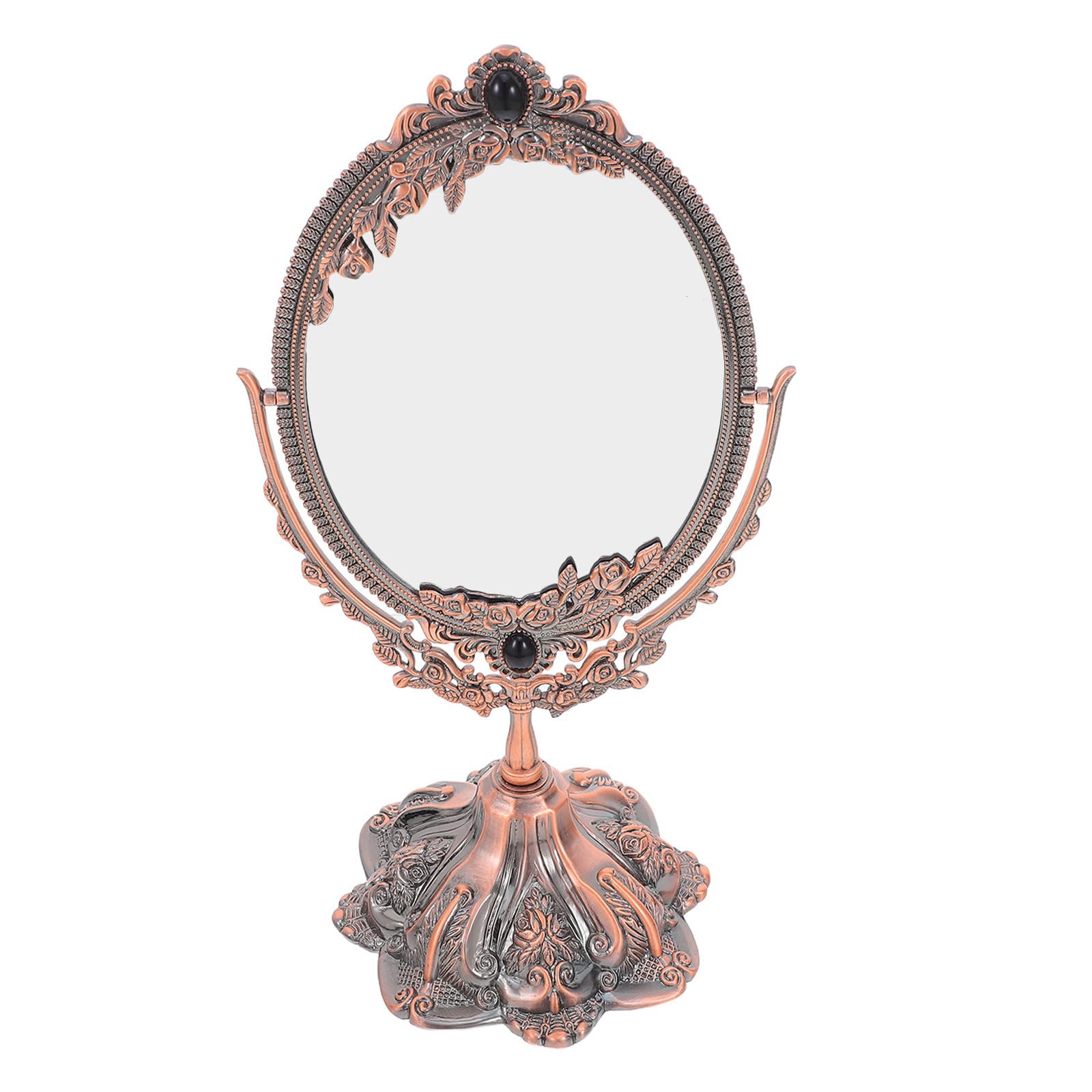 Espejo de maquillaje con soporte ajustable de metal vintage KICHOUSE doble cara de vidrio y zinc