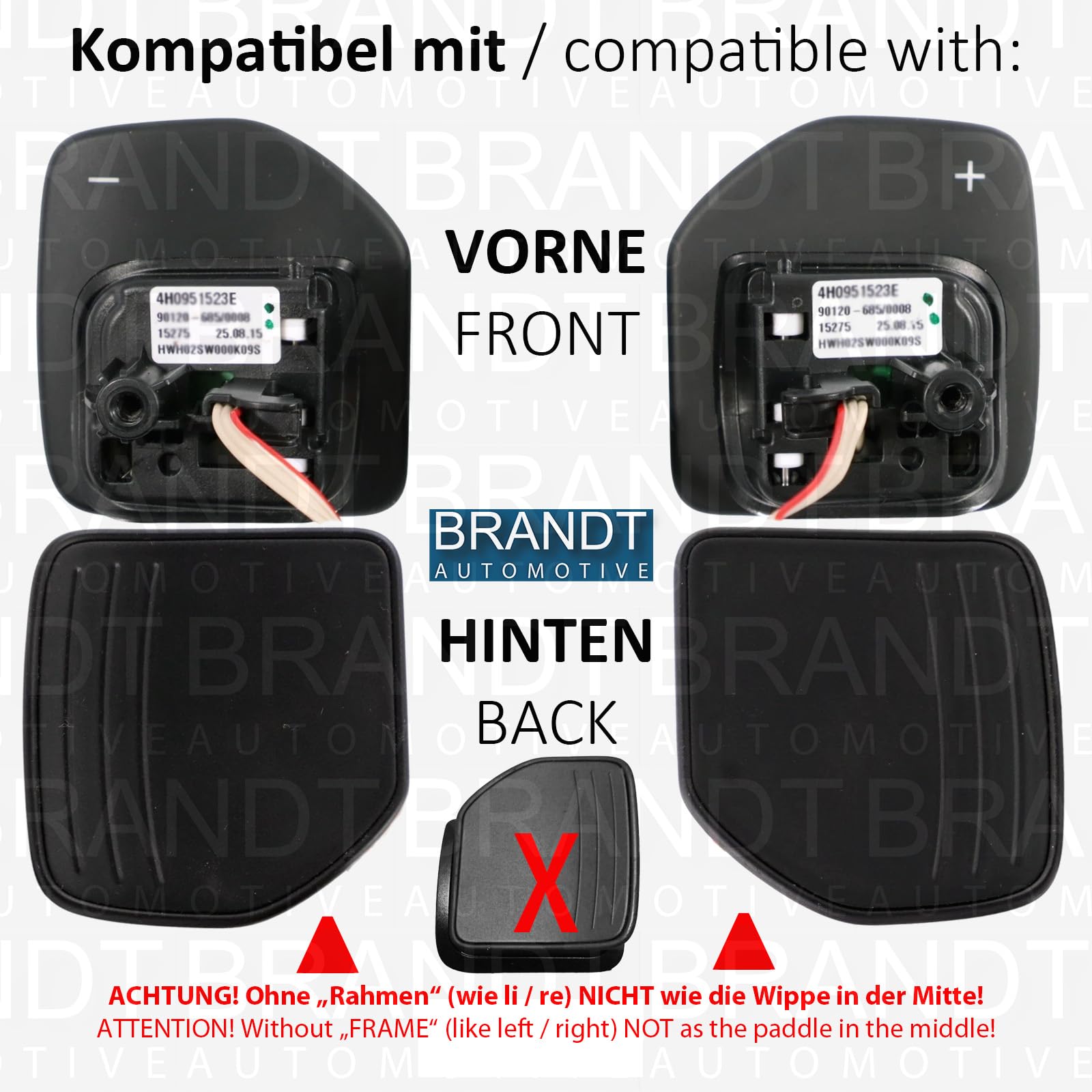 BRANDT Schaltwippen ROT kompatibel mit AUDI A1 8X A3 S3 8V A4 B8 S4 RS4 A5 8T S5 8F RS5 A6 C7 S6 RS6 A7 S7 RS7 A8 D4 S8 Q3 8U Q5 8R SQ5 Q7 4L
