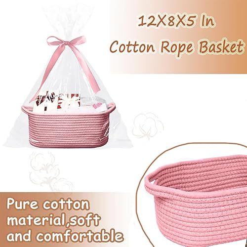 Miniatura 6 de Cesta de regalo para bebé con bolsas de regalo y cintas, cesta de 12 x 8 x 5 pulgadas para juguetes de bebé y mascotas, cesta pequeña de cuerda de