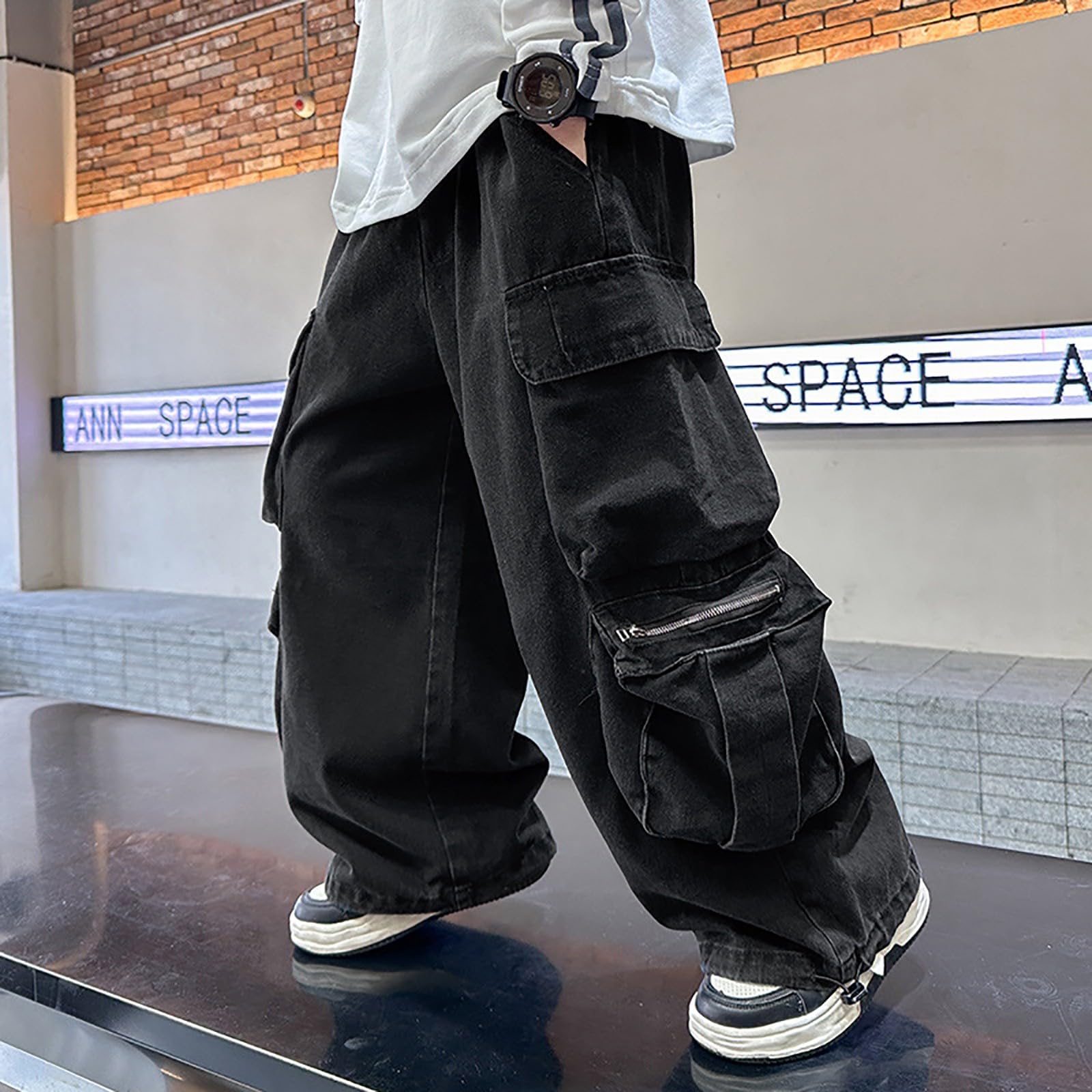 Generisch Jogginghose Jungen,Kinder Gerades Bein Elastischem Bund Cargohose Jungs Lässige Outdoor Cargo Hose Für Schule Children's Flared Outdoorhose Arbeitshosen Jogginghosen