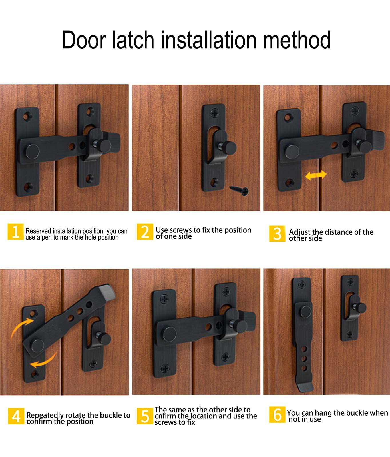 Zaunriegel Türschloss-Hardware, verstellbarer Diebstahlschutz, Zauntürschloss, Scheunentürriegel, Scheunentürschlösser und Riegel (schwarz)