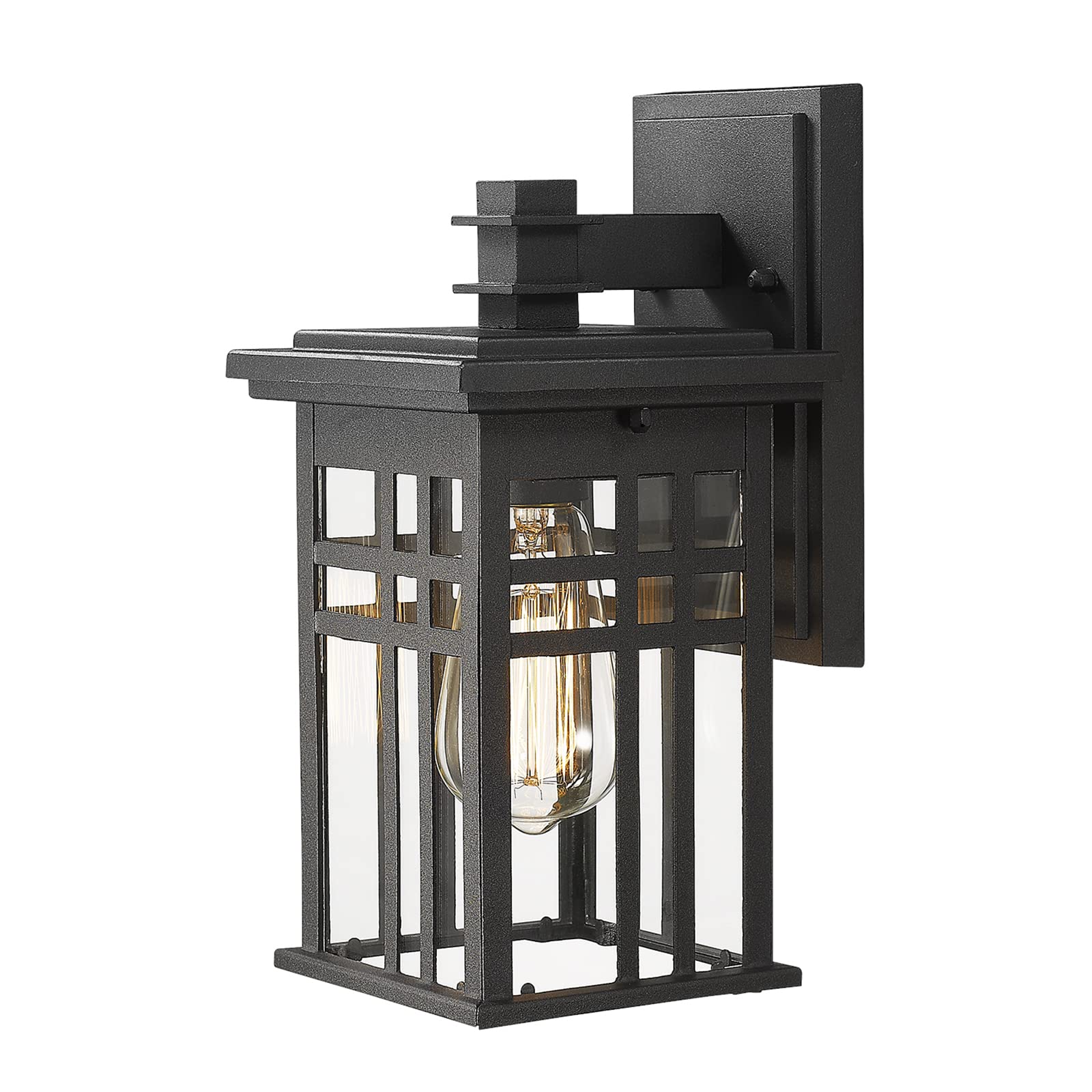 zeyu 1-Light Exterior Wall Mount Light Fixtures, Outdoor Wall Sconce Lantern in Black Finish with Clear Glass Shade, 20068B1