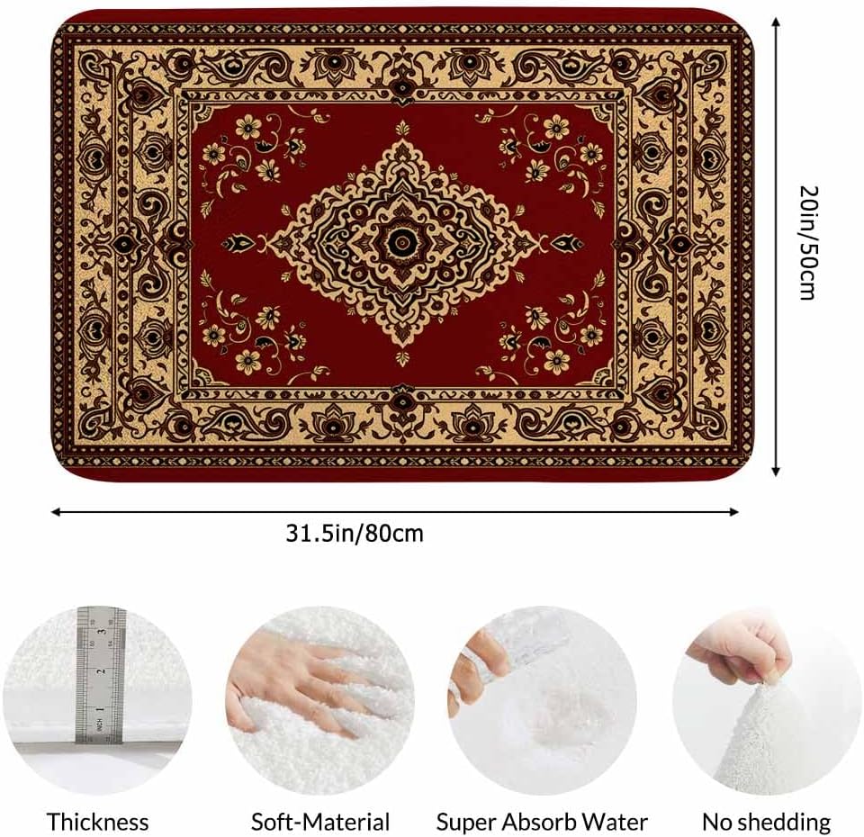 Paisley Carpet Texture Bath Mat for Bathroom Retro Boho Floral Bath Rugs Door Mat Non Slip Rubber Backed Bathroom Floor Mat for Bathtub Sink Shower 20"X32"