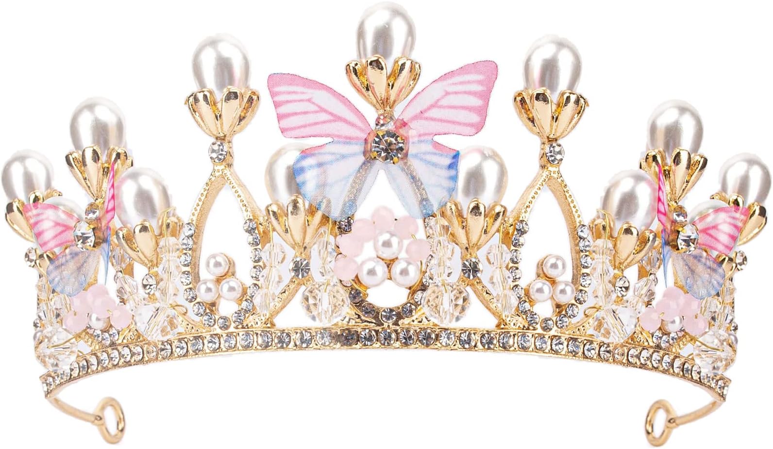 Princess Tiaras for Girls, Crystal Tiara Pearl Princess Crown Headband, Princess Tiara Headband for Birthday, Celebration, Holiday,Costume Party (Butterfly Crown)
