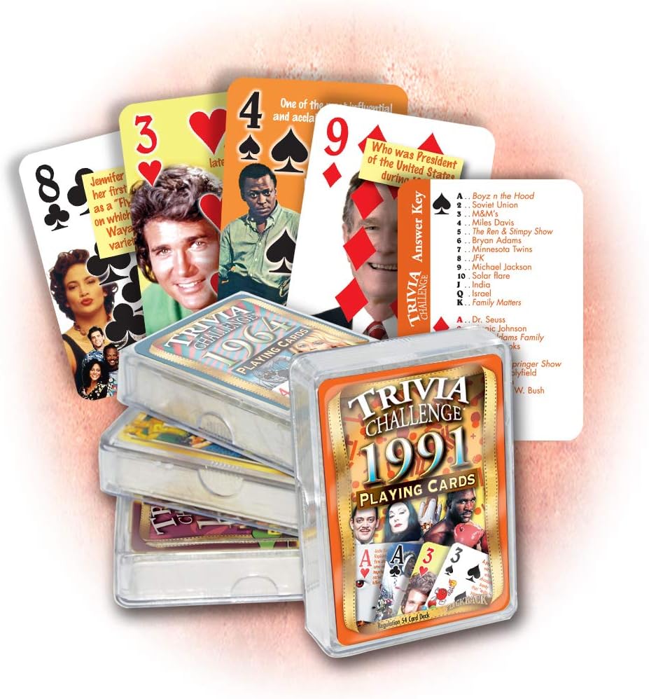 Flickback 35th Birthday Trivia Cards – 1991 Deck – Gift for Men or Women Born in 1991 – Fun 35th Birthday Game, Vintage 1991 Playing Cards with Trivia Questions – Gift for Mom Dad Husband Wife