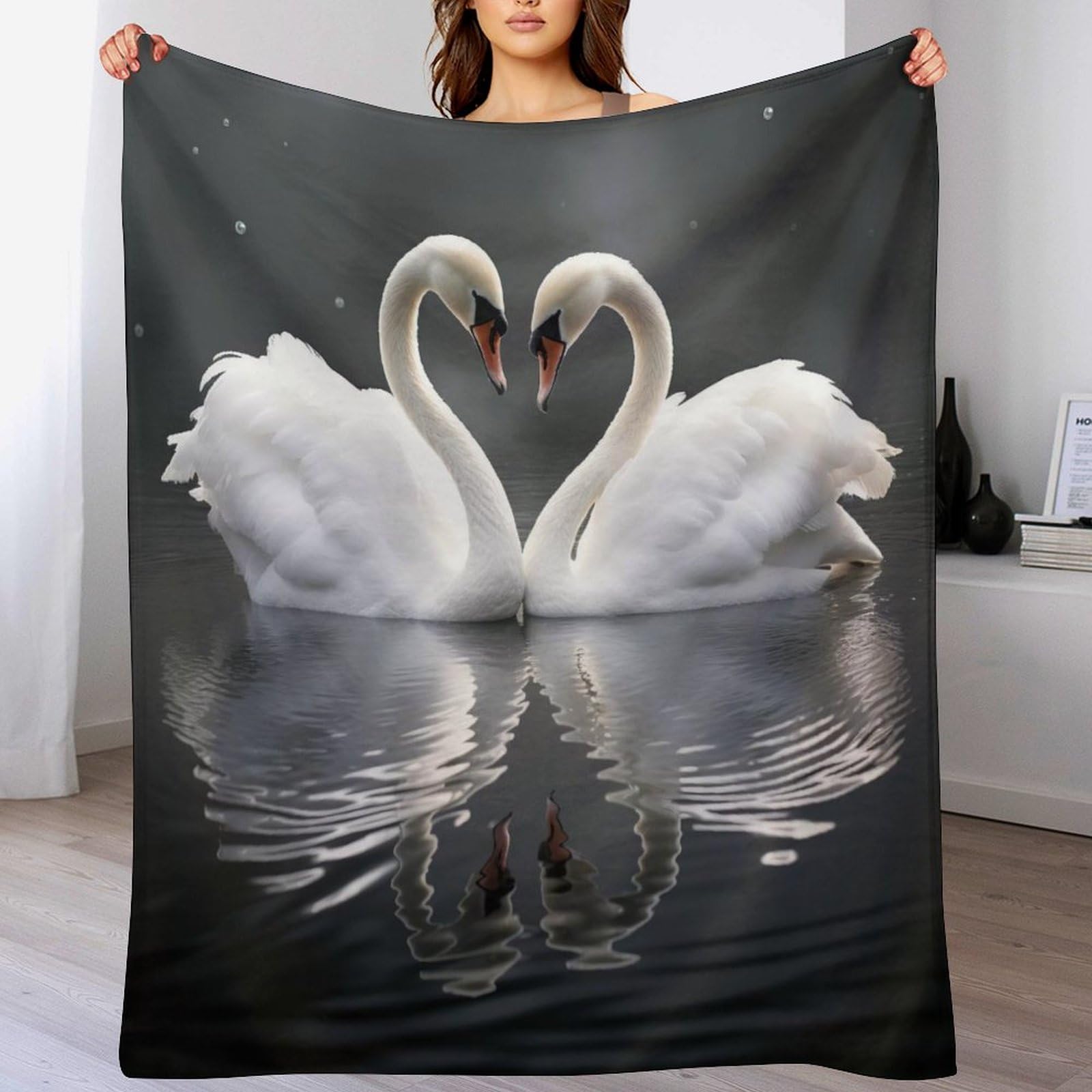 Couverture de canapé motif cygne impression 3D pour soirées cocooning