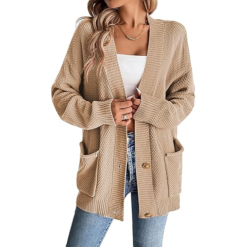 Pink Queen 2024 Fall Sweater Cardigan for Women Long Sleeve Button Down Open Front Oversized Cardigans with Pockets