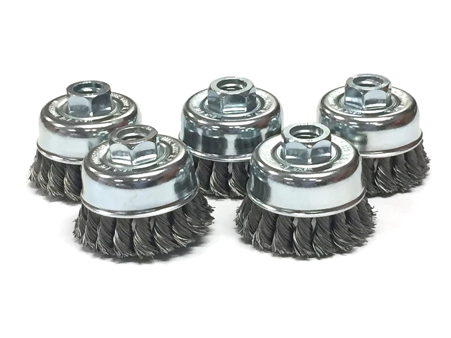 Benchmark Abrasives 2-3/4" Diameter Knot Style Cup Brush for Aluminum, Concrete, Metal for Derusting Paint Removal Deburring for Angle Pneumatic Grinder - Stainless Steel (Pack of 5)