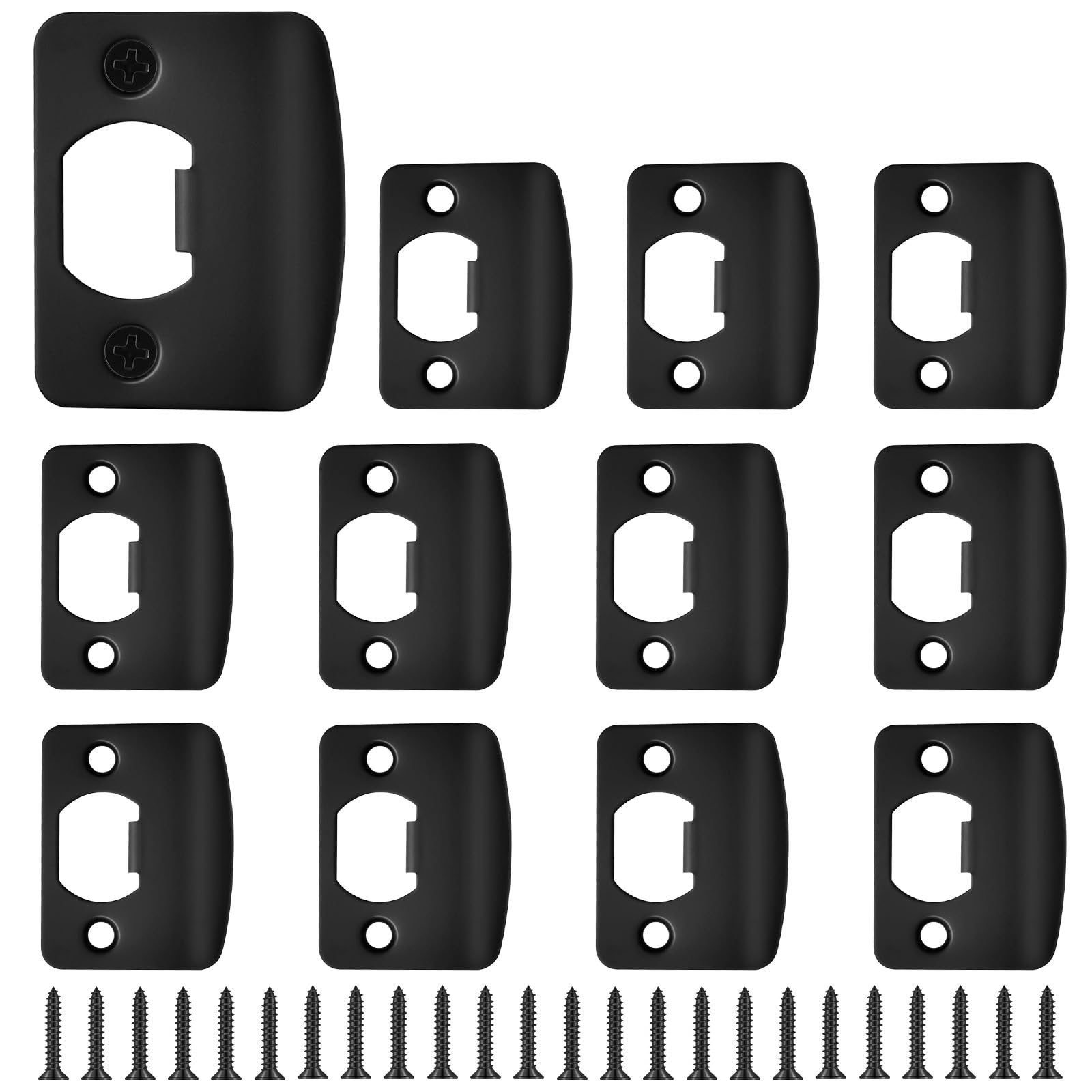 Photo 1 of Aemygo 12 Pcs Deadbolt Strike Plate, Stainless Steel Round Corner Door Strike Plate Black Deadbolt Covers Door with Screws Reinforcement Kit