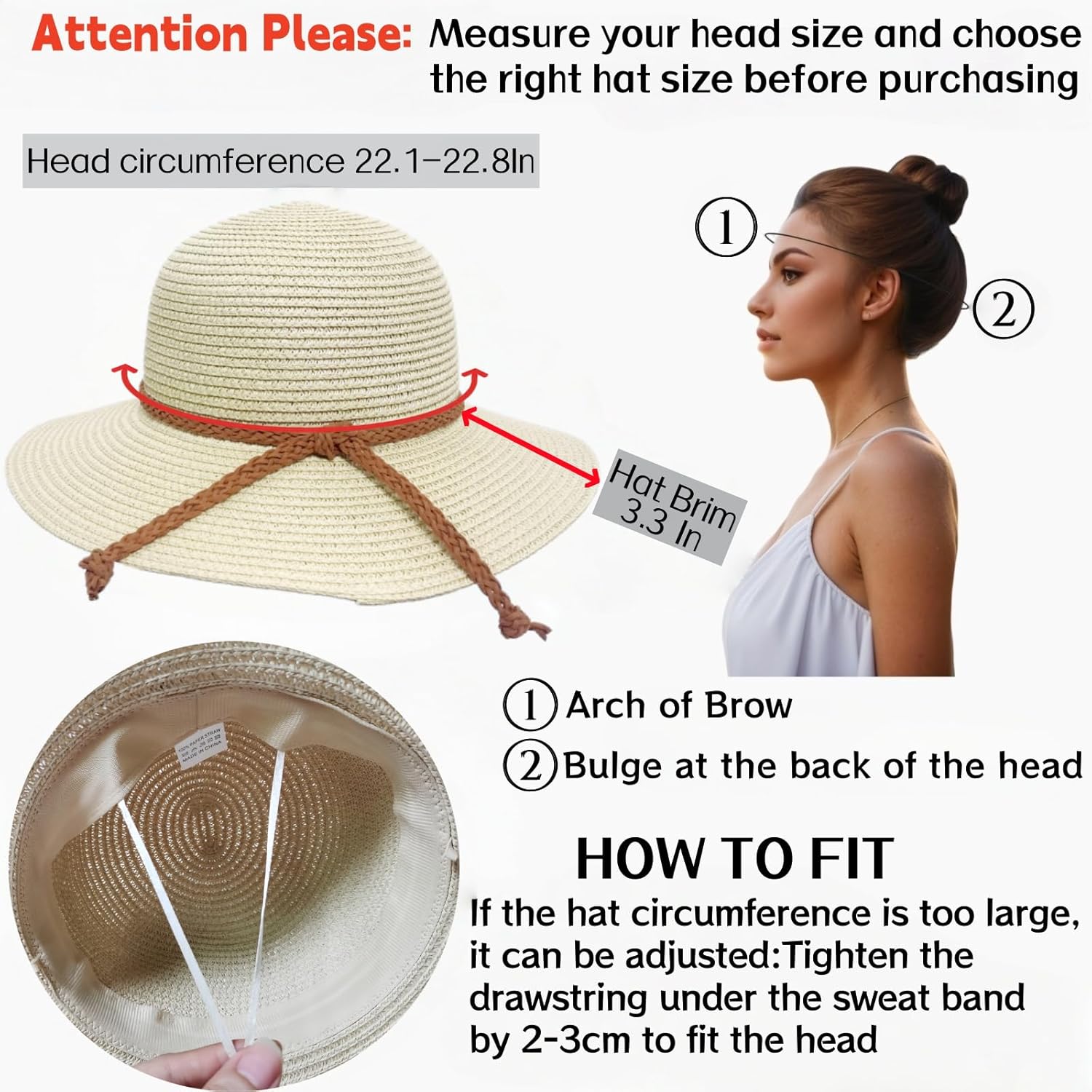 Beach Sun Straw Hats for Women, Summer Sun Protection Foldable Packable Wide Brim Hat - Image 2