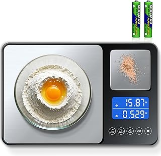 BRICH küchenwaage digital mit Dualer Plattform – 500g/0,01g & 15kg/1g Präzision, Summierfunktion, 7 Einheiten, Edelstahl & Glas, LCD-Beleuchtung – Ideal als food scale für Kochen, Backen, Schmuck