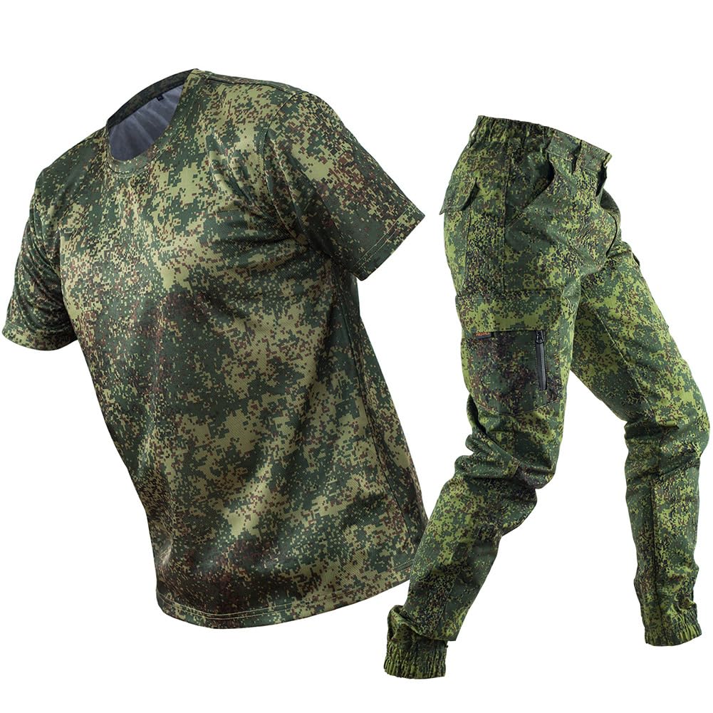 Sommer-Militäruniform Russisches Camo-Taktik-Kurzarm-T-Shirt und Hose Herren-Set Outdoor-Arbeitskleidung