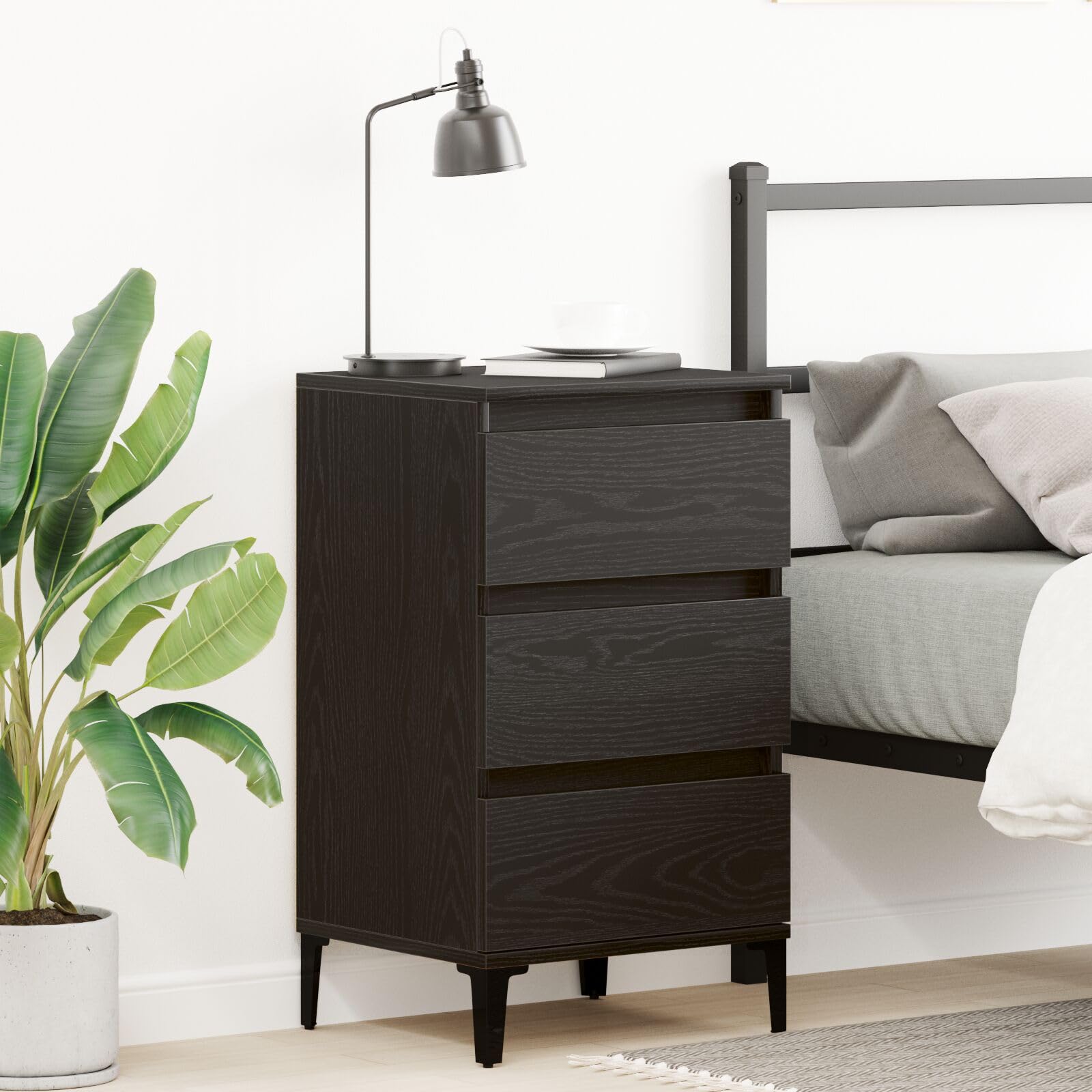SXZenSpace 863439 Bedside Cabinet Black Oak 40x35x70 cm Engineered Wood Tables Drawers Side End Table Nightstand Storage Organizer Home Stand for Bedroom