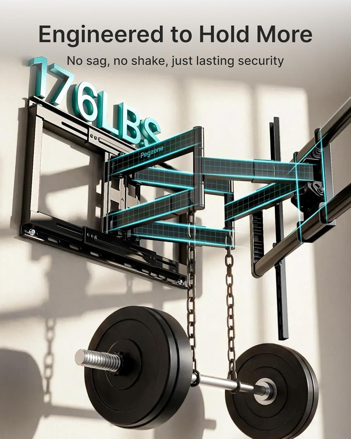 Pegzone Full Motion TV Wall Mount for 43-100 Inch TVs up to 176lbs, 25.2" Extension, Swivel Heavy Duty TV Bracket, Sliding Dual Arms for Off-Center Studs, Fits 16"/ 18" /24" Wood Studs, VESA 800x600