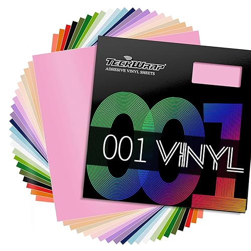 TECKWRAP 001 Vinilo adhesivo permanente súper brillante de 12 x 12 pulgadas, 18 hojaspaquete con 6 hojas de vinilo precortadas de colores arcoíris