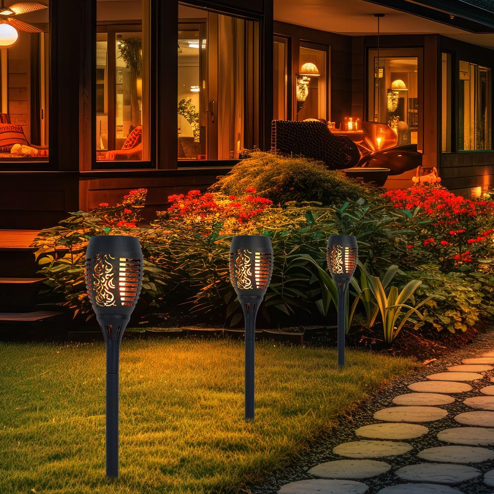 Solar Flammen Fackeln Gartenleuchte Solarlicht im Freien Solarfackeln für Außen Flamme Solarleuchten Fackel für Außen, Feuereffekt, 12x LED, DxH 7,5x51 cm, 12er Set